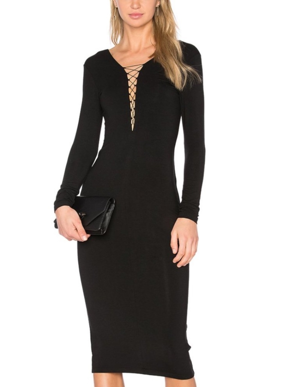 Alexander Wang Plunge Neckline Midi-Length Dress Black Size S $325